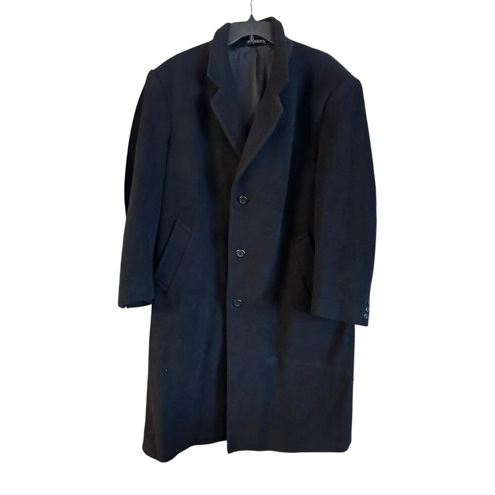 Vintage Silver Cloud Men’s Cashmere Wool Blend Black Coat Button Up Pockets 44R